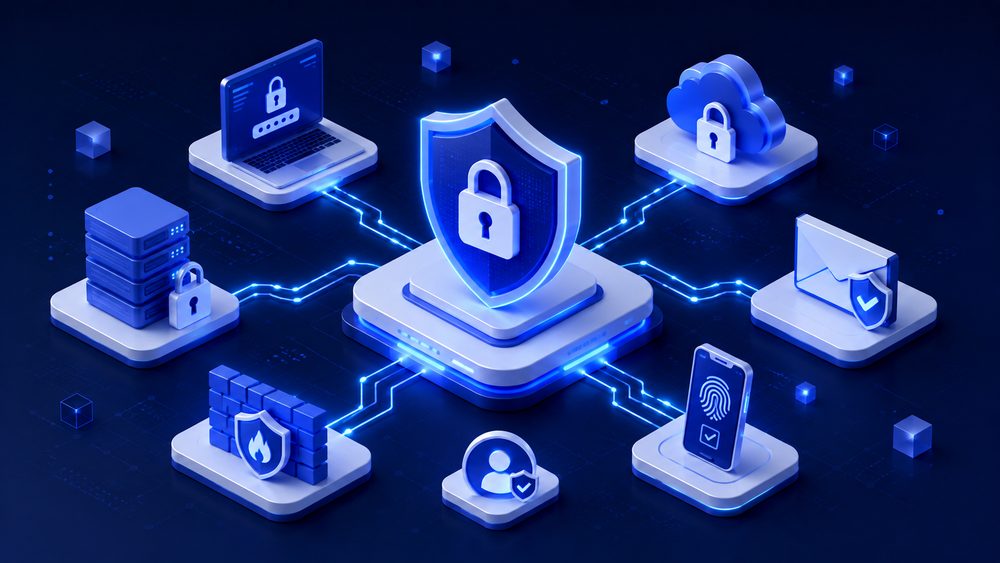 Illustration d'un bouclier de protection numérique symbolisant la cybersécurité